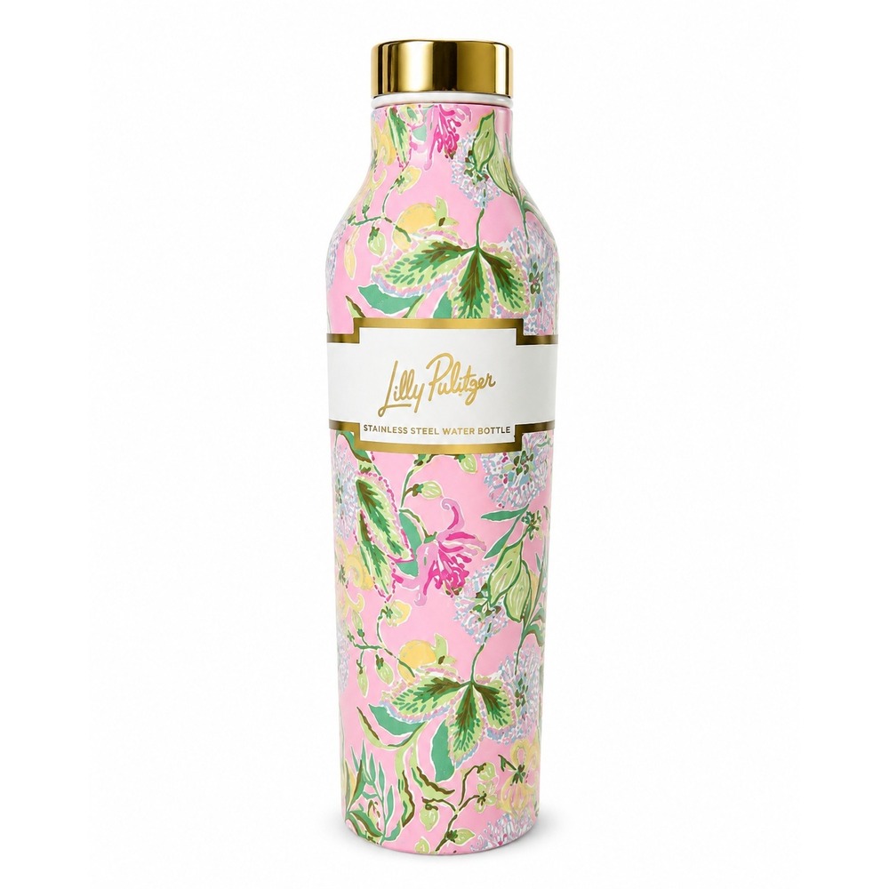 Lilly Pulitzer Stainless Steel Water Bottle Pink Floral Gold Insulated 20oz